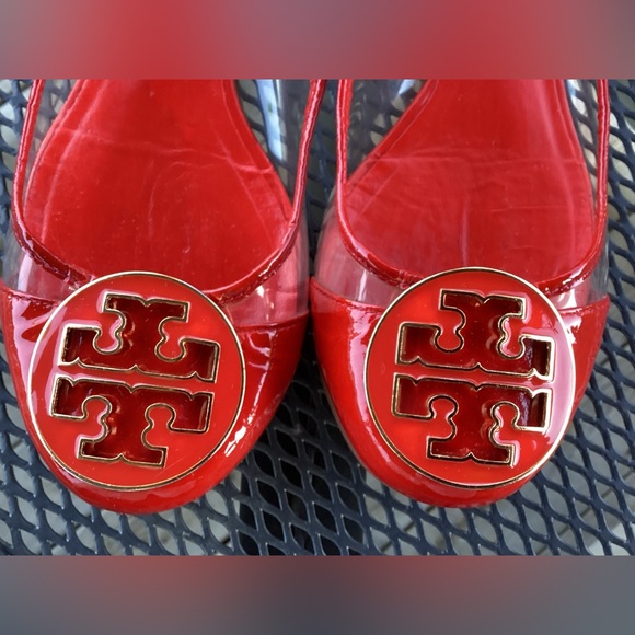 TORY BURCH RED LEATHER & VINYL BALLET FLATS - Picture 7 of 9